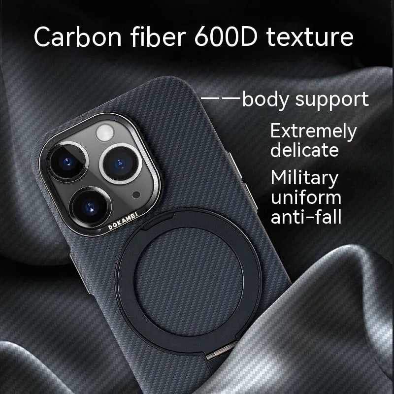 Graphite black carbon fiber phone case with integrated bracket for Apple iPhone 15 Pro Max