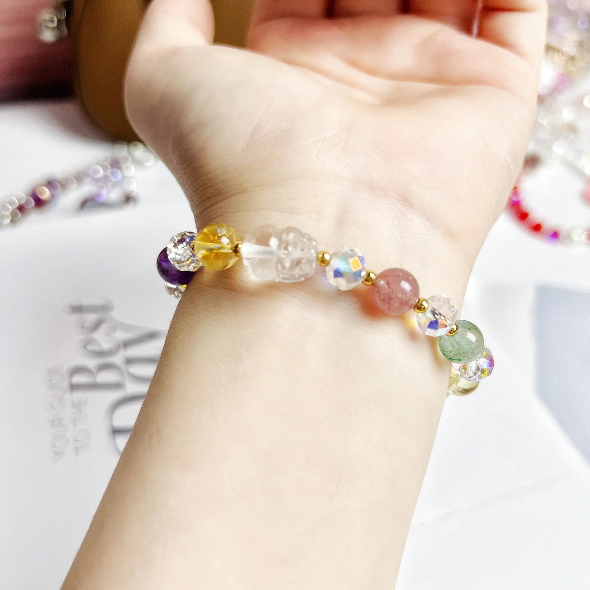 Handmade women's crystal bracelet with a detailed Phoenix Nine Tail Fox animal zodiac charm.