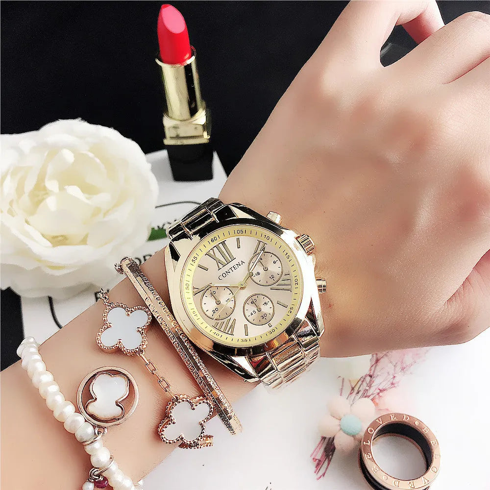 Women's silver rose gold diamond quartz mesh strap watch with 15mm thick case