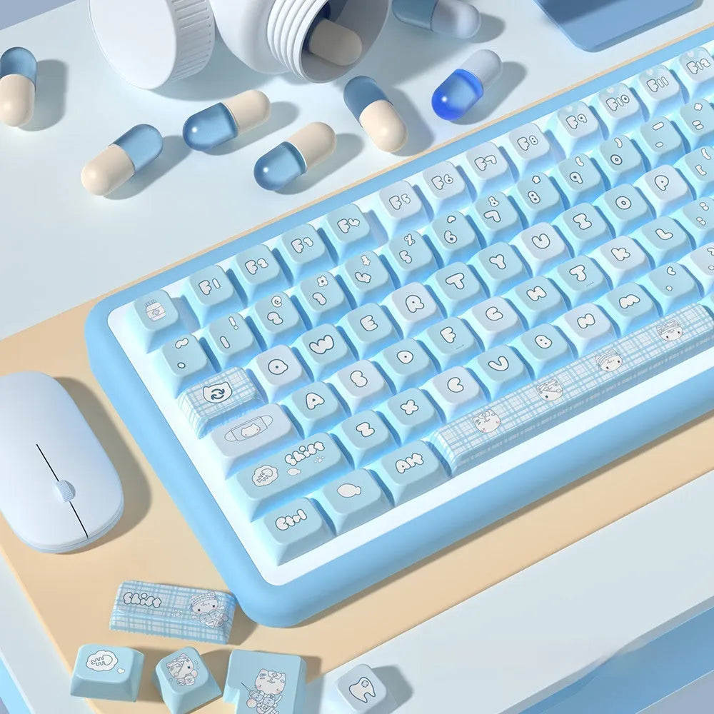 Water colour kitten custom design PBT key cap set for mechanical keyboards, 138 or 158 keys