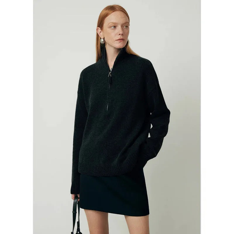 Wool bandage dress with loose lapels in black and mountain rain grey colours.