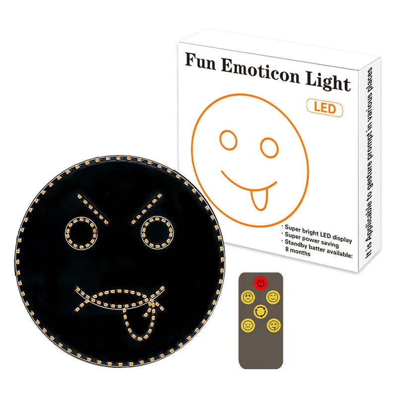 Black car rear window LED light with orange smiley face pattern and wireless remote control