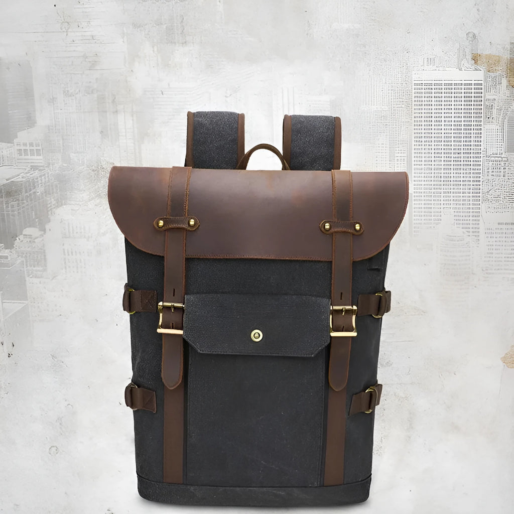 Canvas backpack with USB charging port in army green colour with contrast detailing
