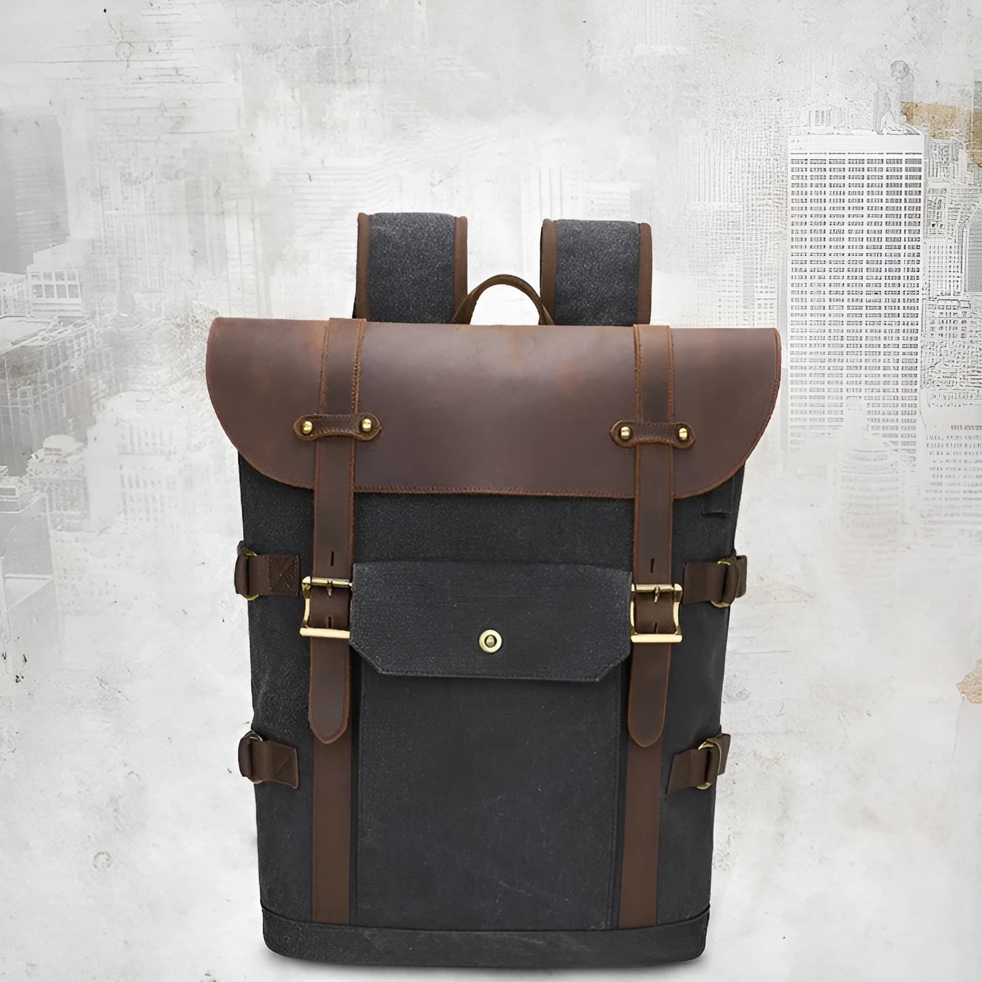 Canvas backpack with USB charging port in army green colour with contrast detailing