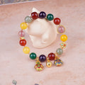 Hand-woven agate bracelet with gold and red Swallowing Gold Beast design on 10mm beads