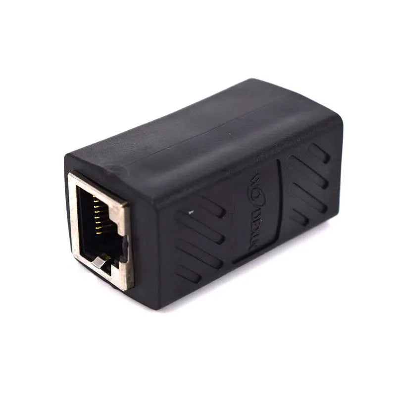 Black RJ45 network cable butt joint extender adapter with rotating joint design