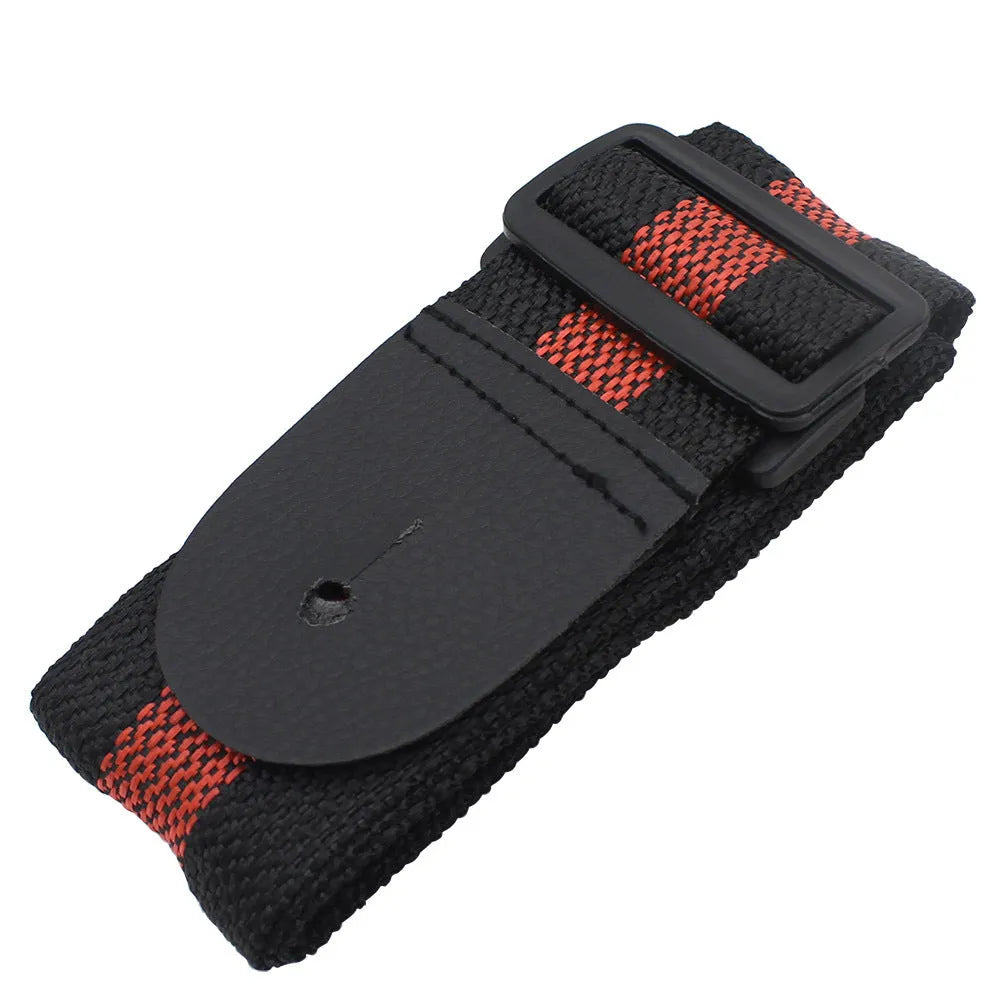 Universal woven adjustable guitar strap shown in army green, suitable for electric, acoustic, bass, and ukulele.