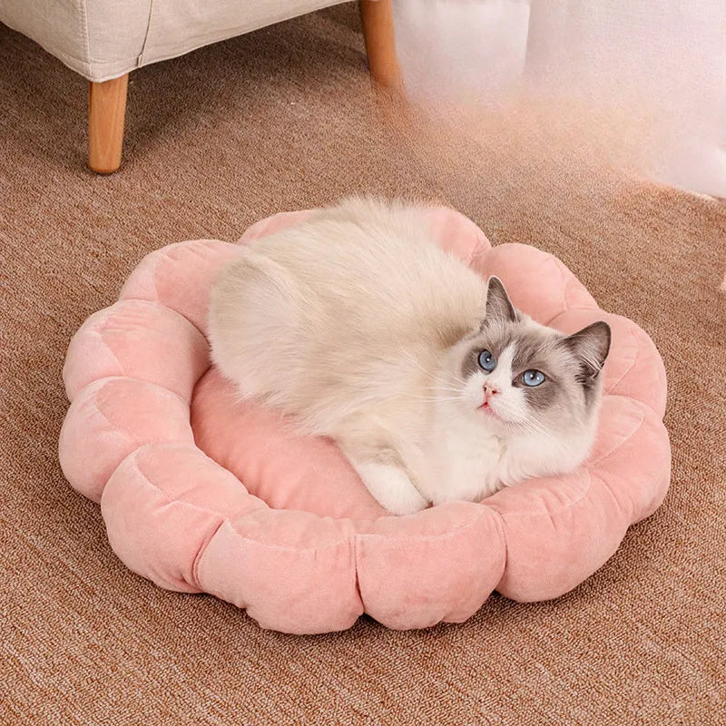 Blue half-surround pet bed with soft plush for small dog or cat