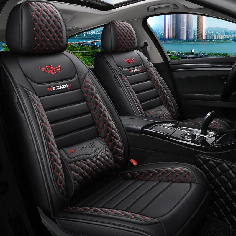 Leather car seat cushion with high elastic sponge filler in red, shown on a car seat.