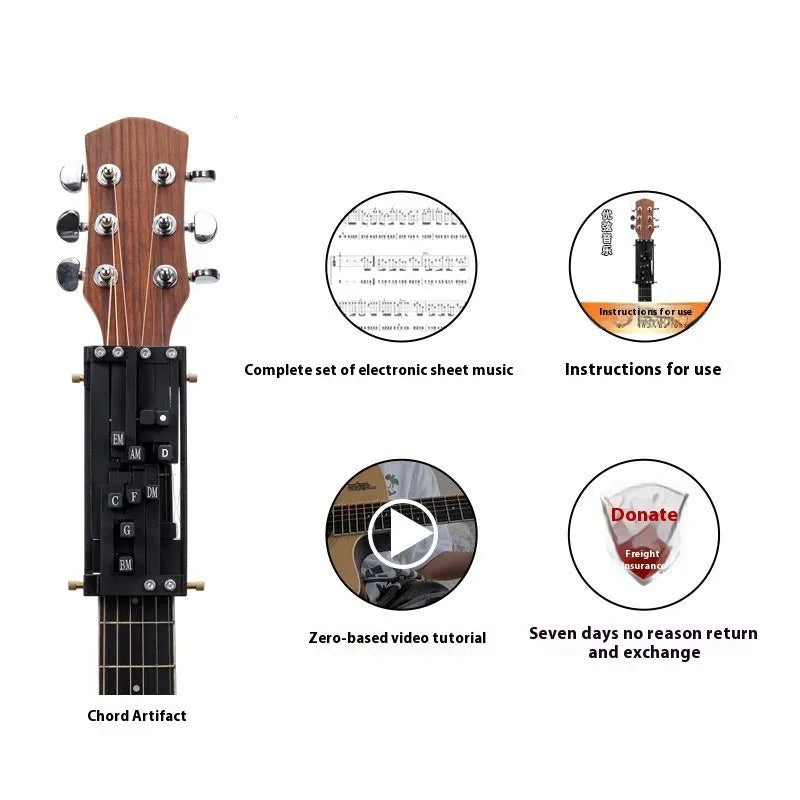 Black automatic chord practice device for folk guitar second chord training with double chord mechanism