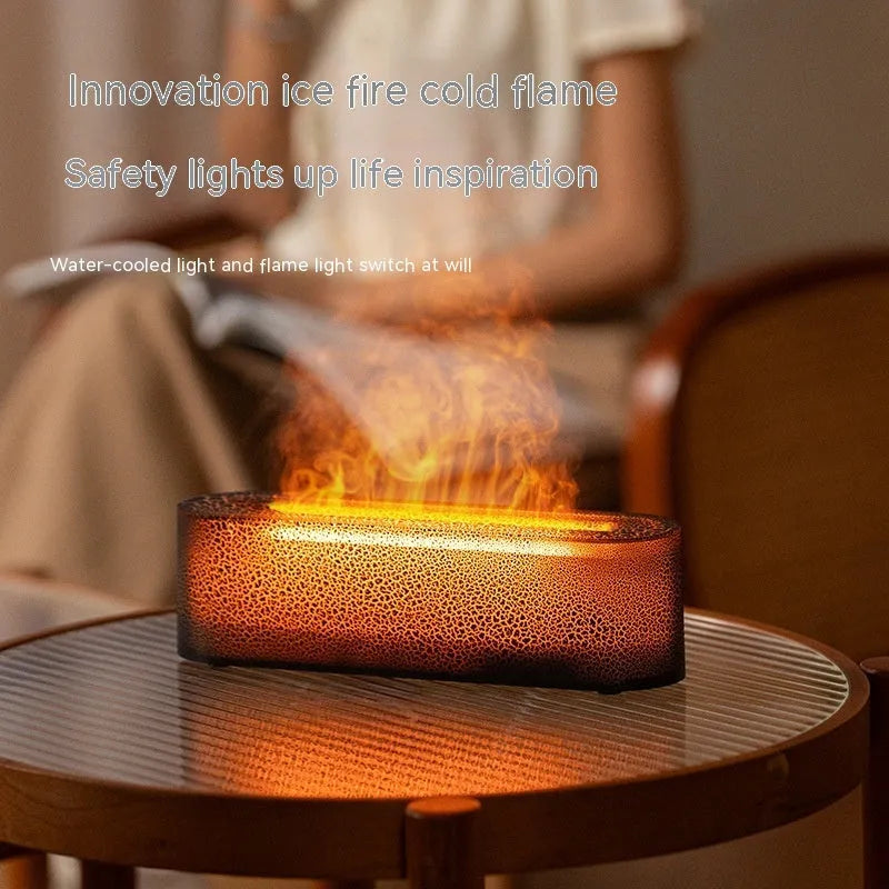 Square creative lava flame design desktop humidifier and aroma diffuser in black or white with USB cable