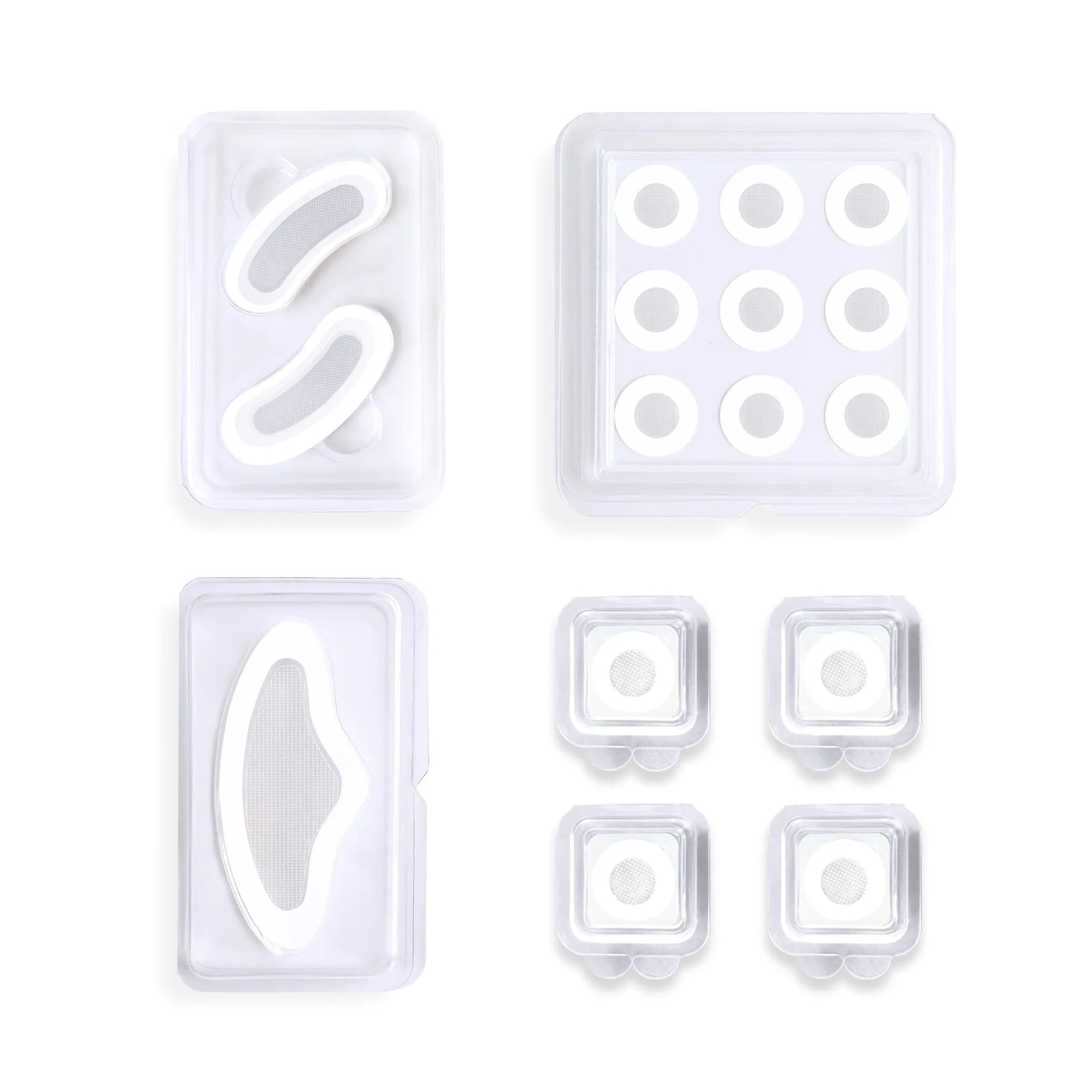 Transparent hyaluronic acid microcrystalline acne cover patches on skin.