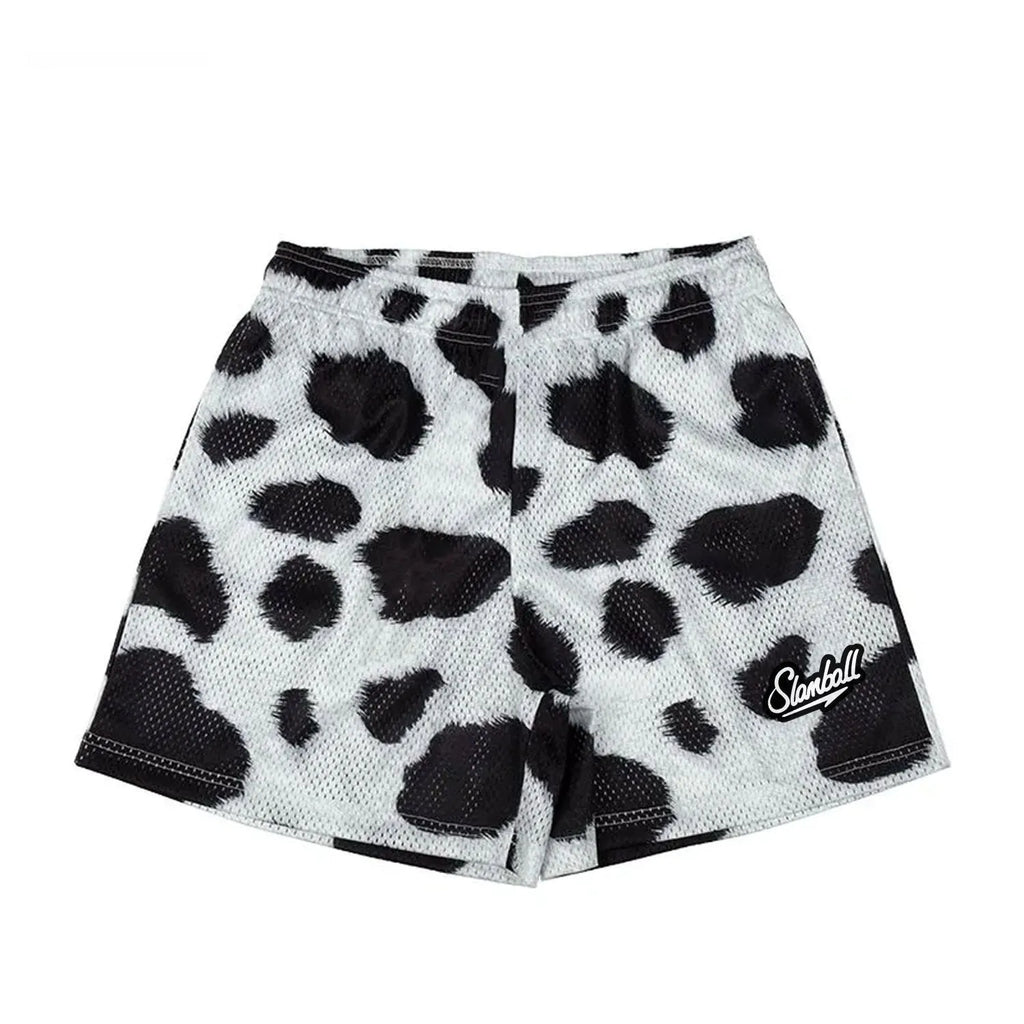 Men's leopard print fitness training shorts made from quick-drying polyester fabric