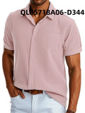 Men's loose fit short sleeve lapel shirt in printed polyester, shown in black line and white line colour options.
