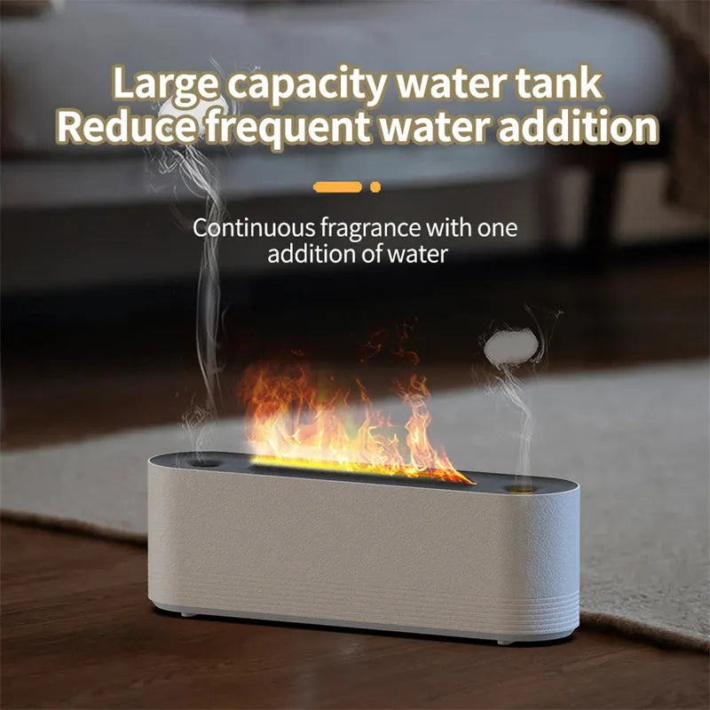 Black or white flame air humidifier and aroma diffuser with LED lights and water mist