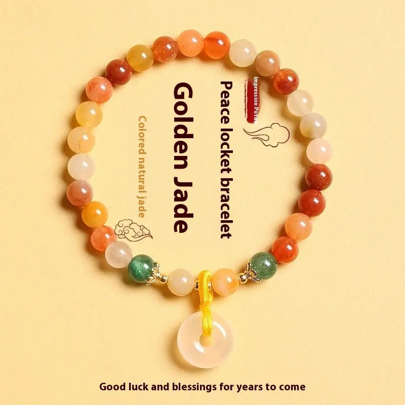 Handmade Chinese bracelet with Jinsi jade safety buckle and 6mm natural stone beads