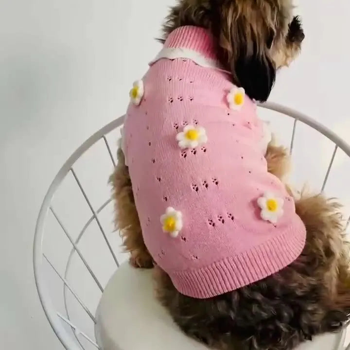 Flower blossom pattern knit sweater for dogs and cats in green or pink colours