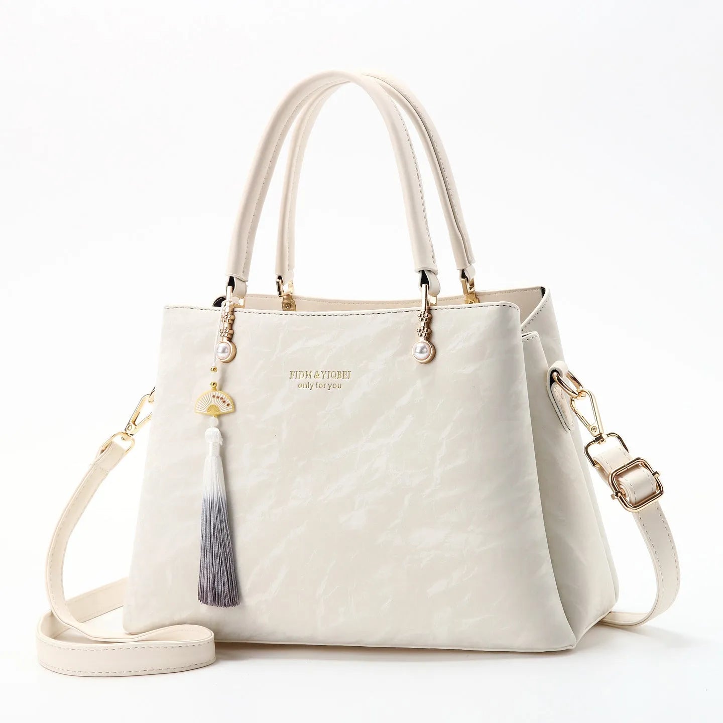 Fashion handheld versatile large capacity women's bag in PU leather, urban simplicity style, colour beige, with slit pocket