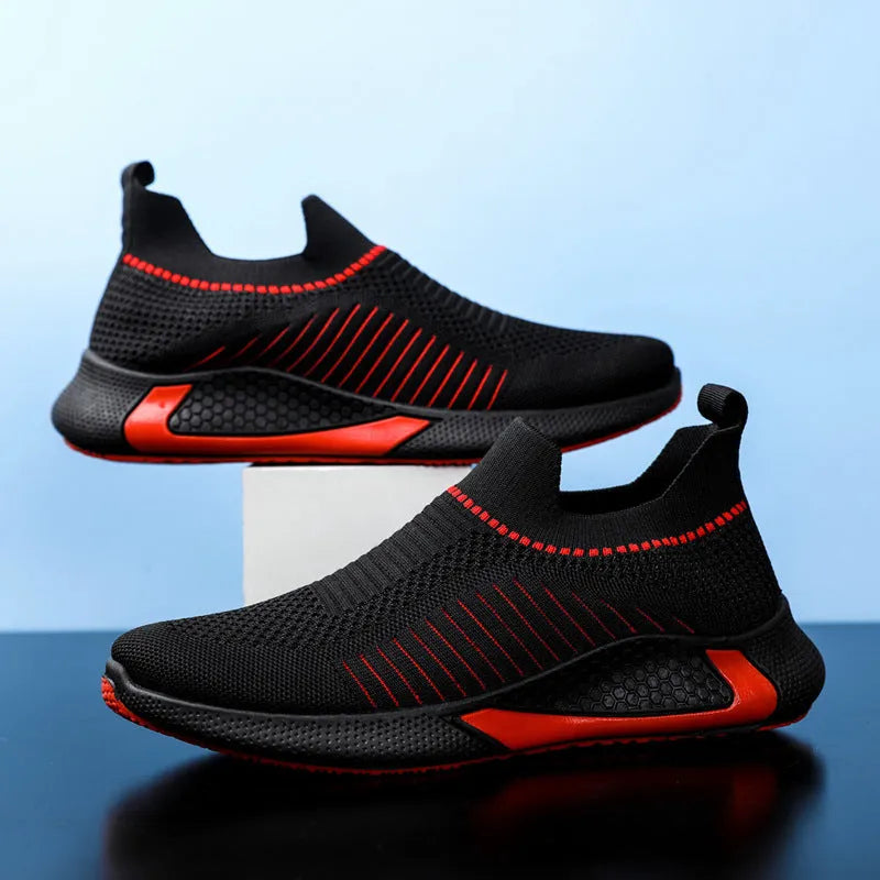 Men's striped mesh sock shoes with flyknit upper and breathable lining