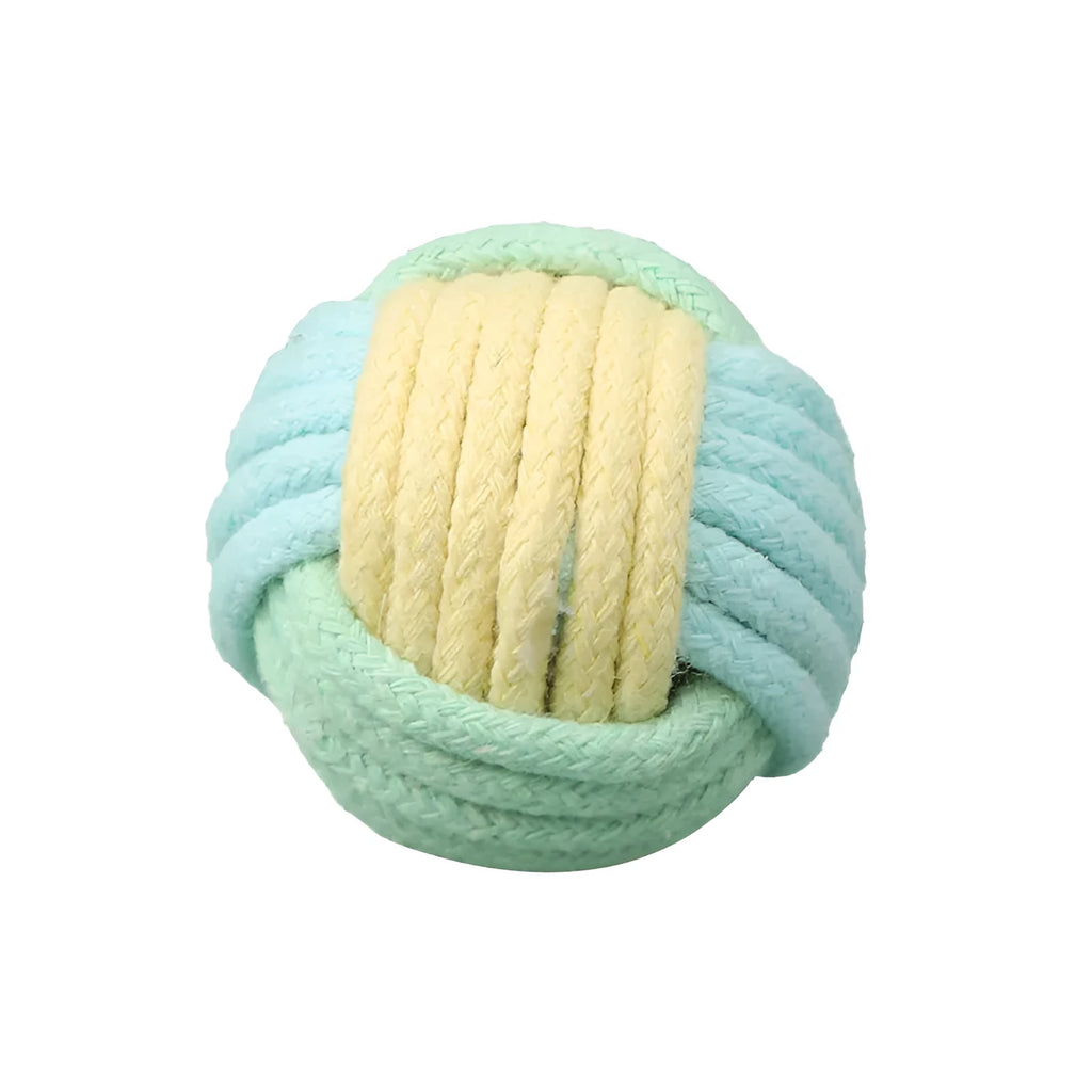 Handmade small blue powder, green blue, and pink green plush cotton ball cat toy for teeth grinding.