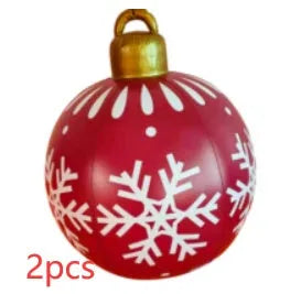 Large red and white striped inflatable PVC Christmas ball ornament with a 60cm diameter.