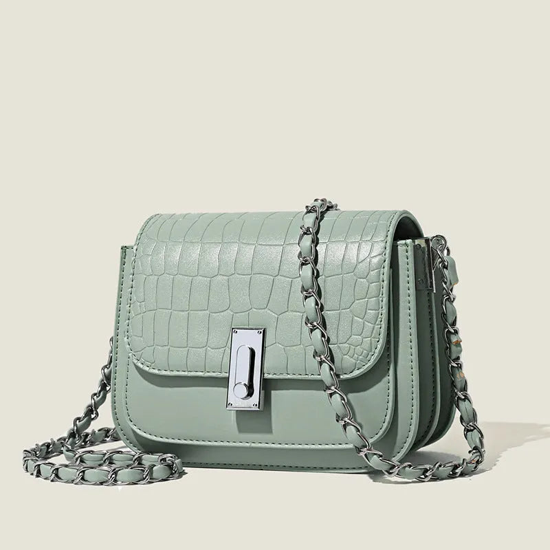 Black soft PU leather women's chain crossbody bag with square shape and chain strap