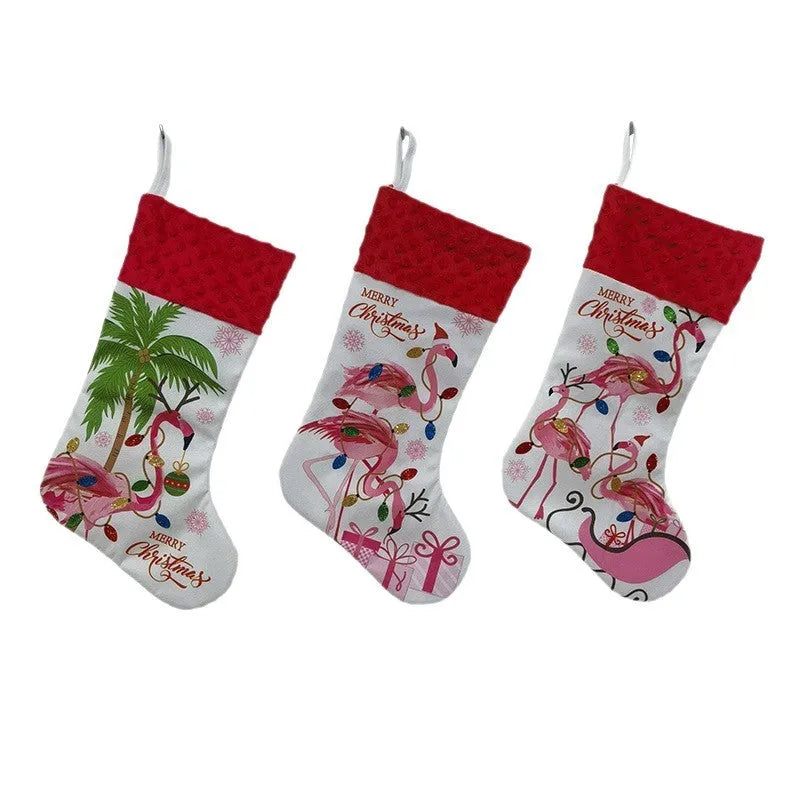 Flamingo-shaped cloth Christmas stocking decoration measuring 46 by 28 cm in American style