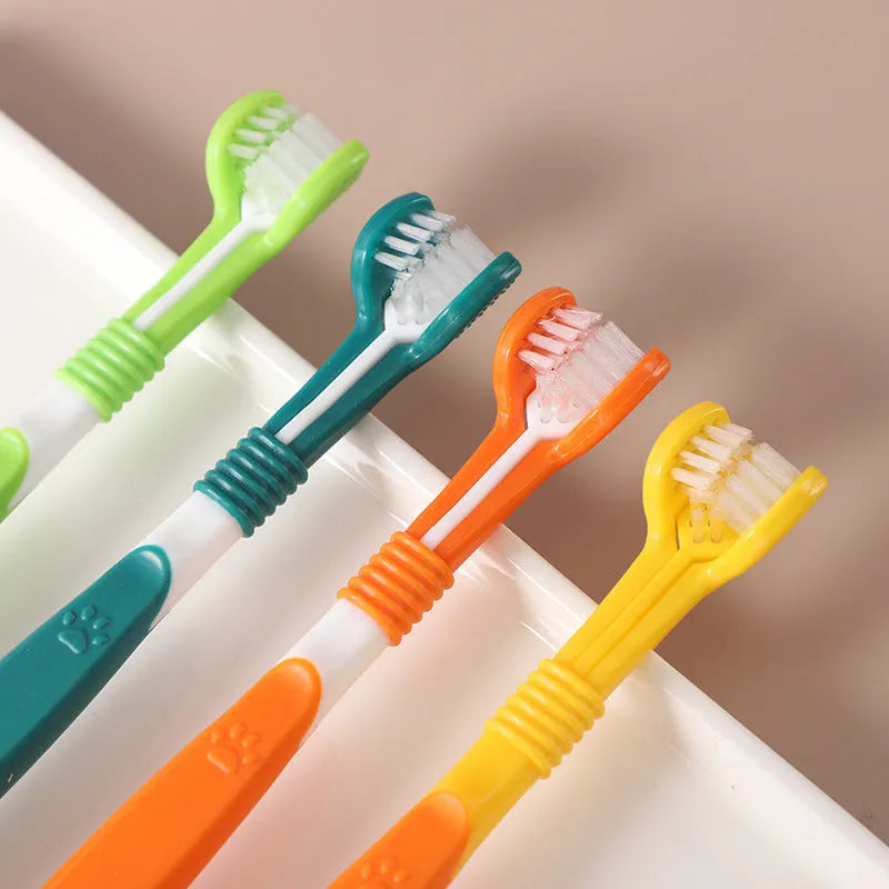 Pet toothbrush with nylon bristles and plastic handle in multiple colour options