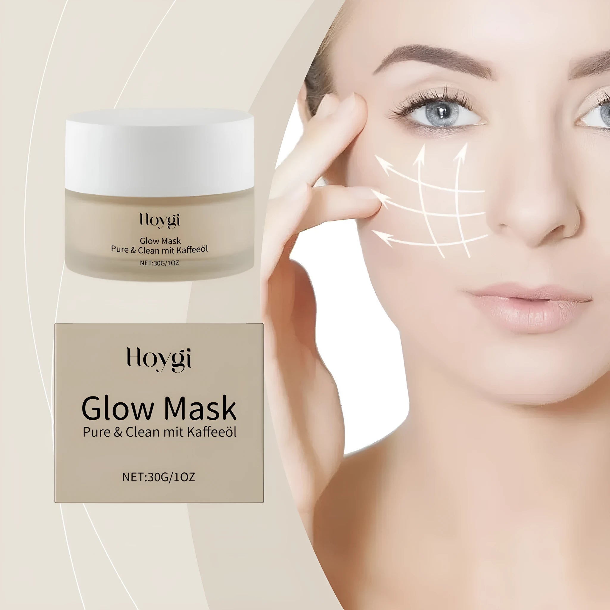 Single sheet facial mask with serum for moisturising and lightening skin.