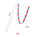 Cat wand toy with polycarbonate pole and long plush strip in green, orange, or rainbow colours