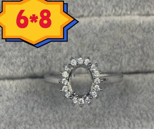 Korean style open mouth ring with oval denier stone and five-pointed star design on copper with electroplating