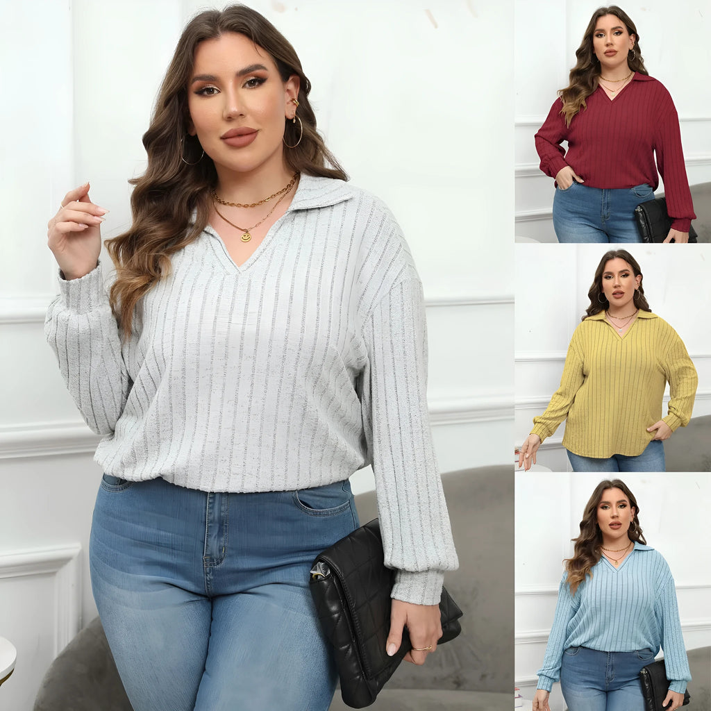 Women's plus size polo collar fleece shirt with lantern sleeves in melange gray