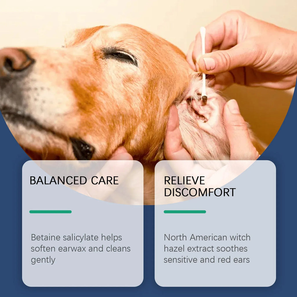 100ml bottle of gentle dog and cat ear cleaner liquid for earwax removal.