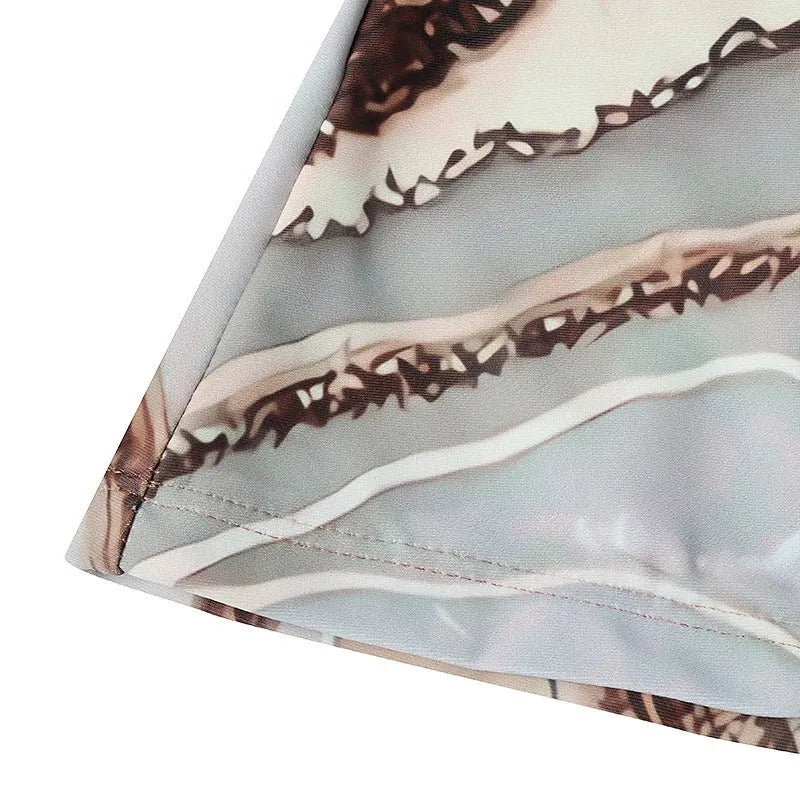 Brown women's polyester split bikini swimsuit showing top and bottom pieces