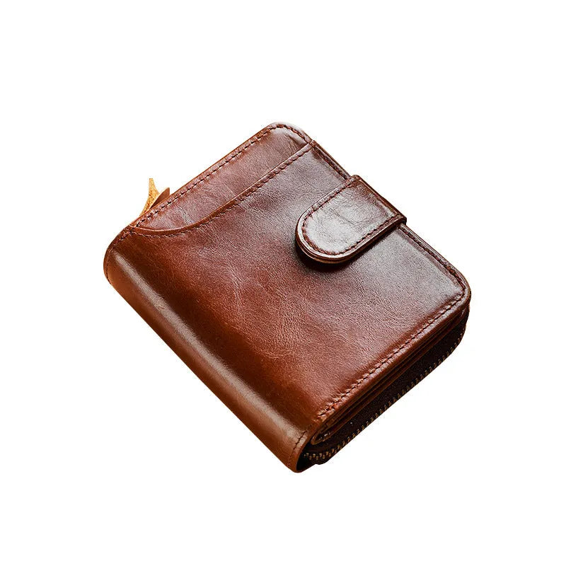 Genuine leather men's short wallet with multiple card slots in black colour