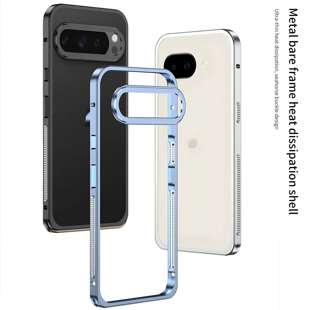 Aluminium alloy phone case for Google Pixel 9 with half-pack design and lens protection case