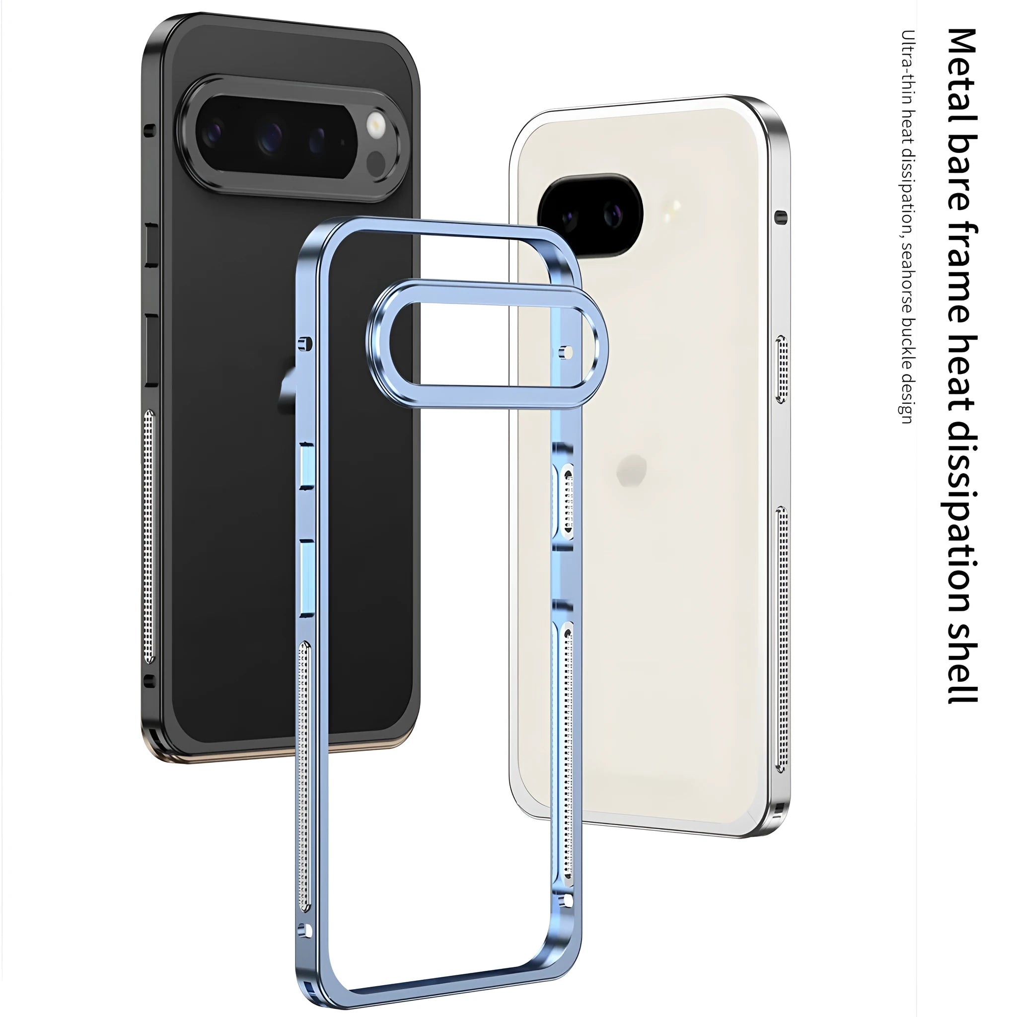 Aluminium alloy phone case for Google Pixel 9 with half-pack design and lens protection case