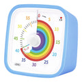 Anti-fall cartoon children's mute timer alarm clock with plastic shell in blue rainbow colour, compact 10x10x6cm size
