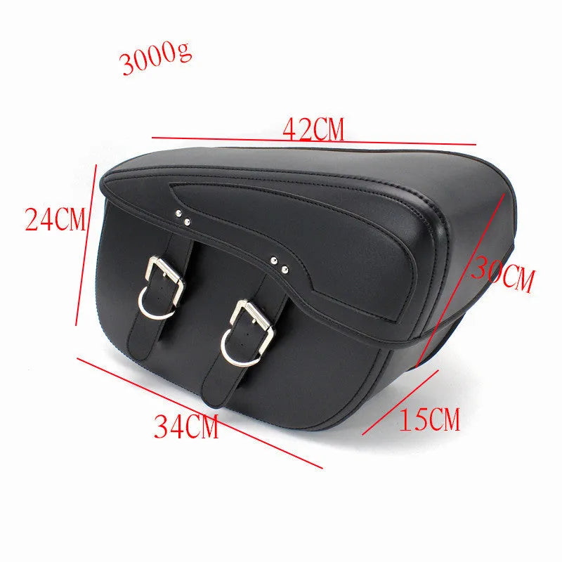 Retro style black PU leather motorcycle side box mounted on a bike.