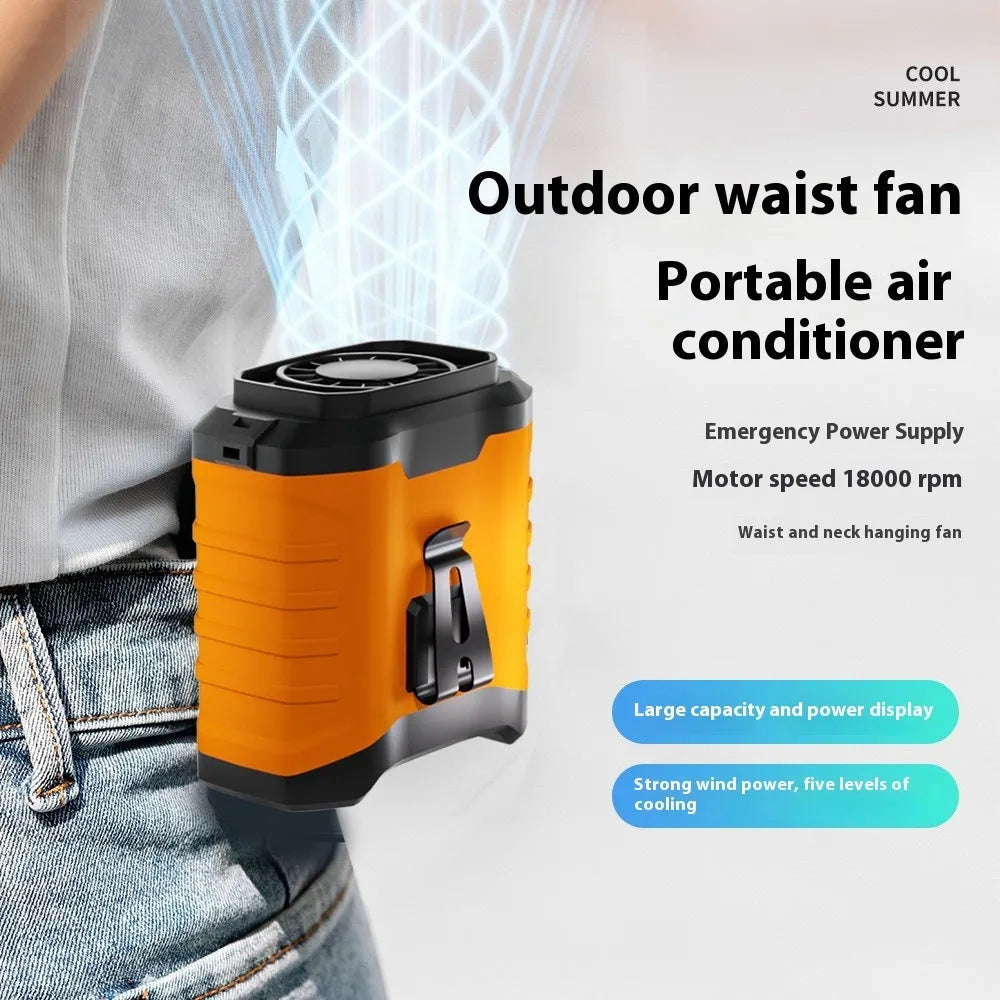 Rechargeable clip on waist fan in army green with USB charging cable