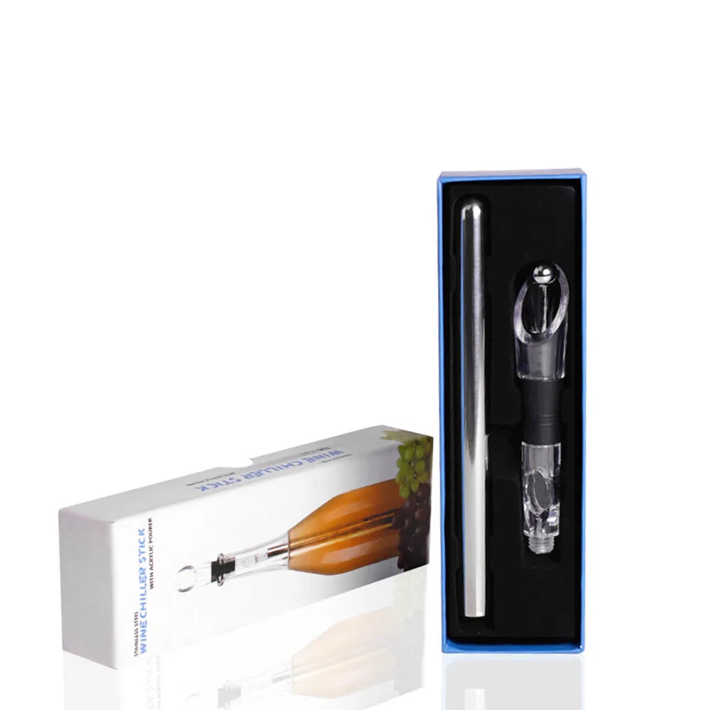 Stainless steel wine chilling rod with acrylic pourer, total length 32cm