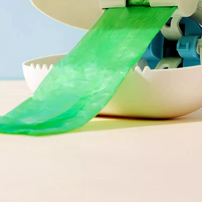 Blue and yellow ABS plastic dog pooper scooper with a cloud-shaped jaw on a white background.