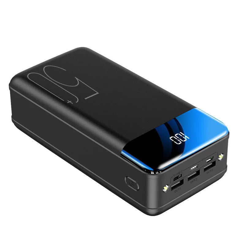 Black and white large capacity 50000mAh power bank with multiple USB ports.