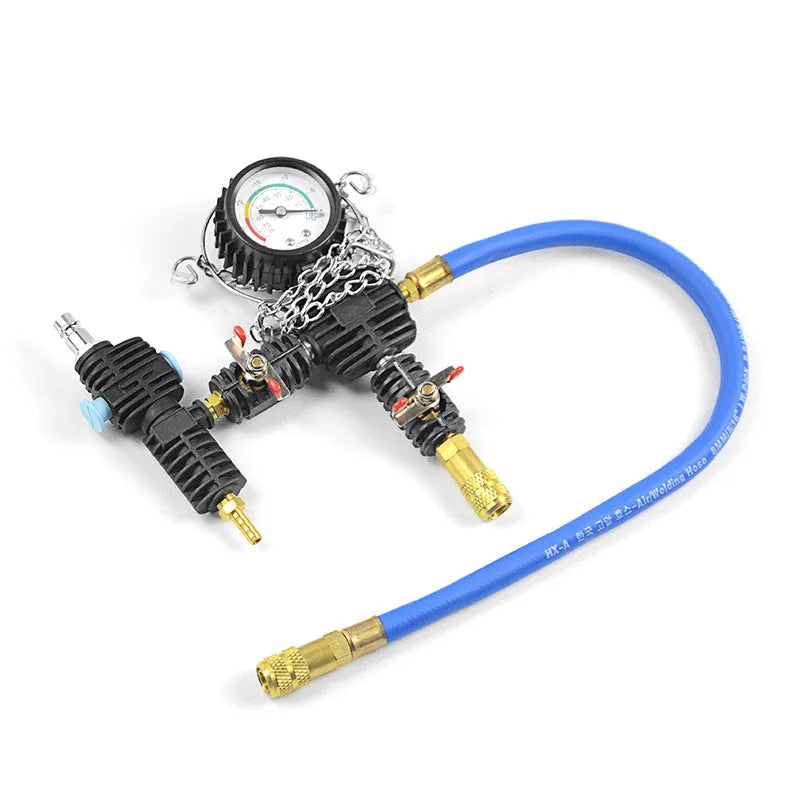 Blue 28-piece automotive radiator pressure tester kit with vacuum purge and refill tools for cooling system diagnostics