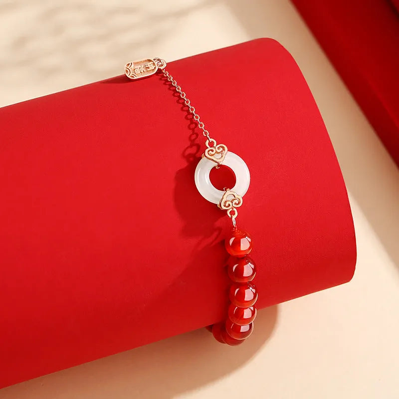 Women's sterling silver 925 peace buckle bracelet with xiangyun and fu character engraving