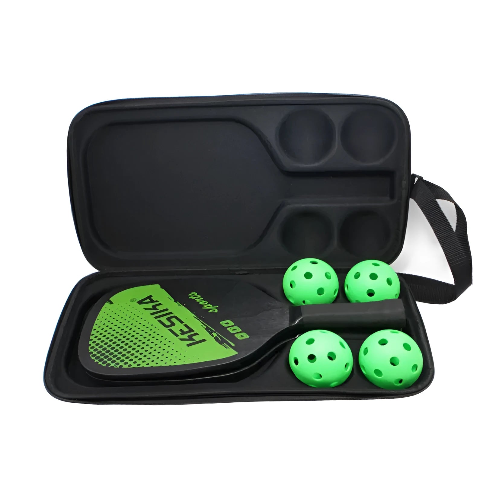 Black EVA pickleball storage bag with two shoulder straps, showing dimensions of 45cm by 25cm.