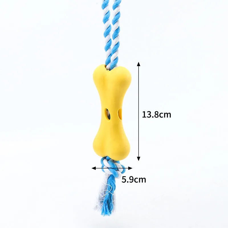 Green porous bone rope knot dog chewing toy for stuffing with treats