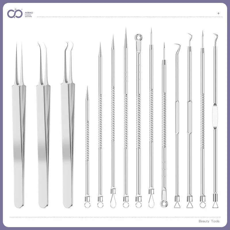 4-piece metal acne needle set with ultra fine pointed tips for pimple and blackhead removal