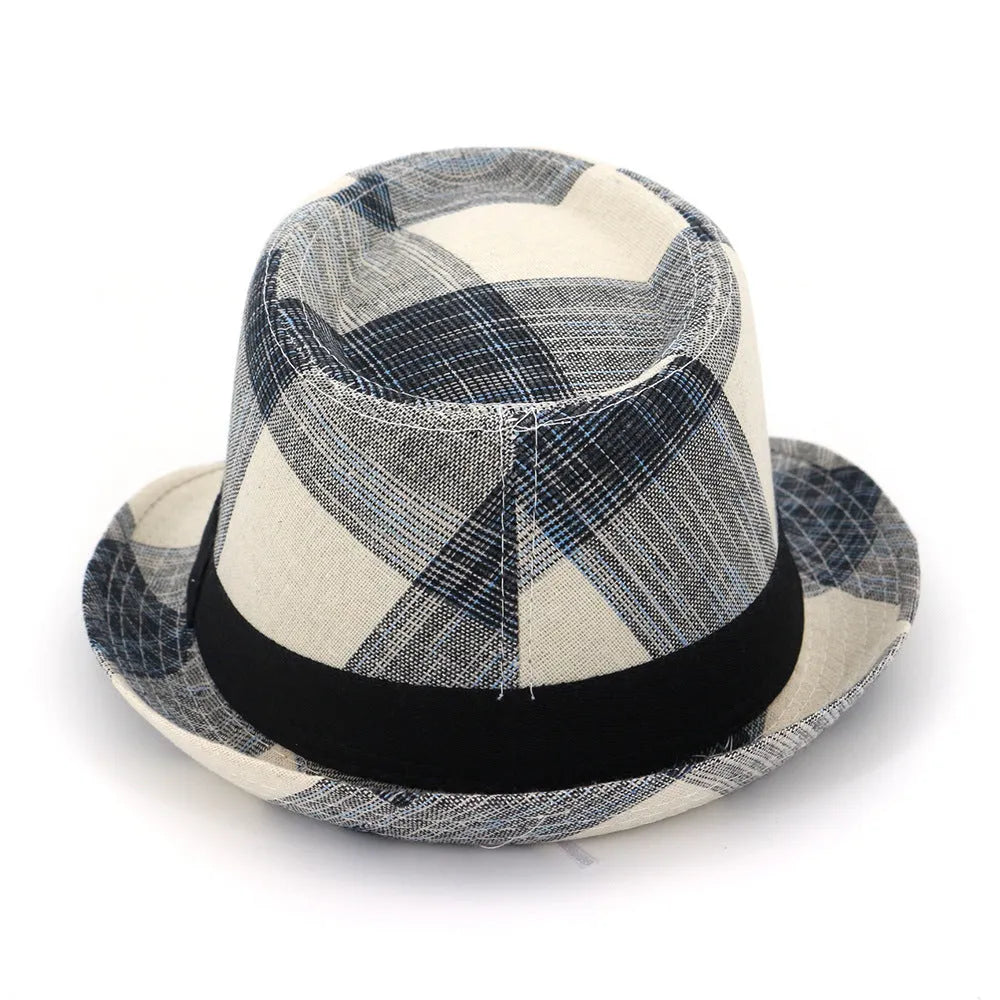A blue casual straw hat with a bell crown and brim for outdoor sun protection.