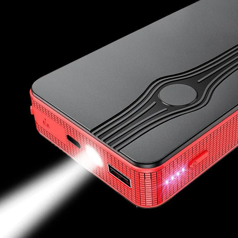 Red K4-E automobile emergency starting power supply and jump starter with USB cable.